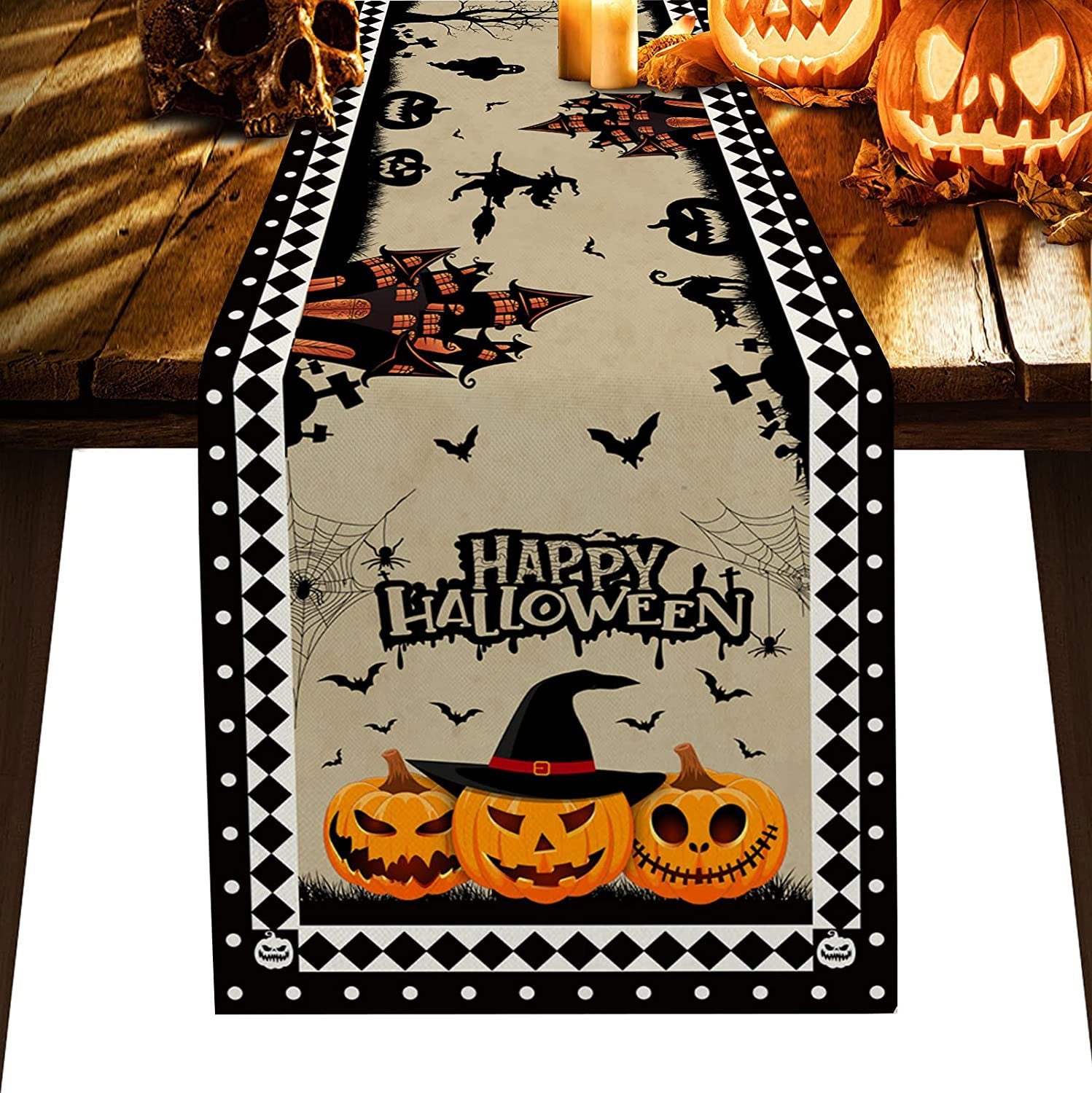 Linen Halloween Pumpkin Home Restaurant Decoration Table Runner