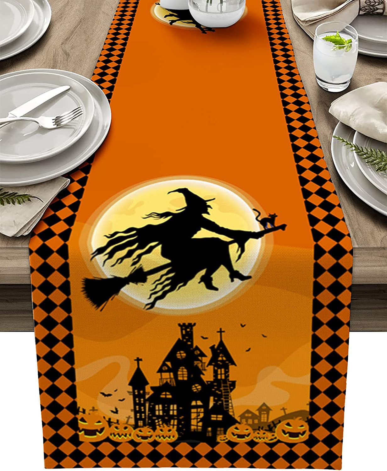 Linen Halloween Pumpkin Home Restaurant Decoration Table Runner