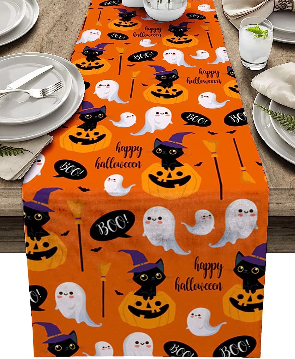 Linen Halloween Pumpkin Home Restaurant Decoration Table Runner