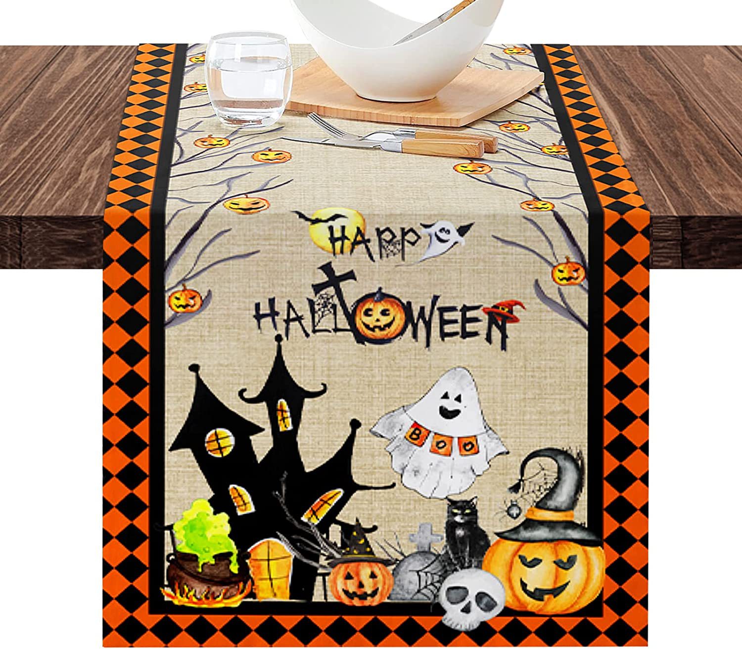 Linen Halloween Pumpkin Home Restaurant Decoration Table Runner